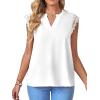 imageLYANER Womens Elegant Notch V Neck Lace Trim Cap Sleeve Blouse Shirt Sleeveless TopWhite