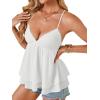 imageLYANER Womens Lace Babydoll Tank Top Sexy Deep V Neck Spaghetti Strap Sleeveless Cami Flared Hem Flowy Peplum TopsWhite