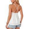 imageLYANER Womens Lace Babydoll Tank Top Sexy Deep V Neck Spaghetti Strap Sleeveless Cami Flared Hem Flowy Peplum TopsWhite
