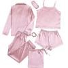 imageLYANER Womens Pajamas Set 7pcs Silk Satin Sleepwear Loungewear Cami Shirt Pj SetBaby Pink