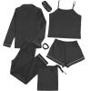 imageLYANER Womens Pajamas Set 7pcs Silk Satin Sleepwear Loungewear Cami Shirt Pj SetBlack