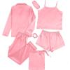 imageLYANER Womens Pajamas Set 7pcs Silk Satin Sleepwear Loungewear Cami Shirt Pj SetBright Pink