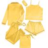 imageLYANER Womens Pajamas Set 7pcs Silk Satin Sleepwear Loungewear Cami Shirt Pj SetBright Yellow