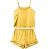 imageLYANER Womens Pajamas Set 7pcs Silk Satin Sleepwear Loungewear Cami Shirt Pj SetBright Yellow