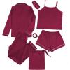 imageLYANER Womens Pajamas Set 7pcs Silk Satin Sleepwear Loungewear Cami Shirt Pj SetBurgundy