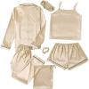 imageLYANER Womens Pajamas Set 7pcs Silk Satin Sleepwear Loungewear Cami Shirt Pj SetChampagne