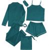 imageLYANER Womens Pajamas Set 7pcs Silk Satin Sleepwear Loungewear Cami Shirt Pj SetDark Green