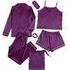 imageLYANER Womens Pajamas Set 7pcs Silk Satin Sleepwear Loungewear Cami Shirt Pj SetEggplant Purple