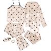 imageLYANER Womens Pajamas Set 7pcs Silk Satin Sleepwear Loungewear Cami Shirt Pj SetPolka Dots Beige