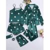 imageLYANER Womens Pajamas Set 7pcs Silk Satin Sleepwear Loungewear Cami Shirt Pj SetPolka Dots Green