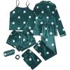 imageLYANER Womens Pajamas Set 7pcs Silk Satin Sleepwear Loungewear Cami Shirt Pj SetPolka Dots Green