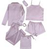 imageLYANER Womens Pajamas Set 7pcs Silk Satin Sleepwear Loungewear Cami Shirt Pj SetPurple