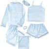 imageLYANER Womens Pajamas Set 7pcs Silk Satin Sleepwear Loungewear Cami Shirt Pj SetSky Blue
