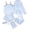 imageLYANER Womens Pajamas Set 7pcs Silk Satin Sleepwear Loungewear Cami Shirt Pj SetStriped Blue