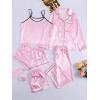 imageLYANER Womens Pajamas Set 7pcs Silk Satin Sleepwear Loungewear Cami Shirt Pj SetStriped Pink