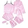 imageLYANER Womens Pajamas Set 7pcs Silk Satin Sleepwear Loungewear Cami Shirt Pj SetStriped Pink