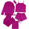 imageLYANER Womens Pajamas Set 7pcs Silk Satin Sleepwear Loungewear Cami Shirt Pj SetViolet Red