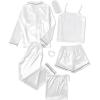 imageLYANER Womens Pajamas Set 7pcs Silk Satin Sleepwear Loungewear Cami Shirt Pj SetWhite
