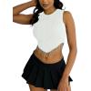 imageLYANER Womens Rhinestone Fringe High Low Hem Sleeveless Ribbed Crop Tops Tank BlouseWhite
