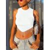 imageLYANER Womens Rhinestone Fringe High Low Hem Sleeveless Ribbed Crop Tops Tank BlouseWhite