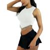 imageLYANER Womens Rhinestone Fringe High Low Hem Sleeveless Ribbed Crop Tops Tank BlouseWhite