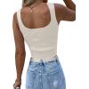 imageLYANER Womens Rhinestone Fringe Trim Ribbed Knit Square Neck Sleeveless Crop Tank TopBeige