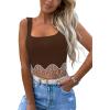 imageLYANER Womens Rhinestone Fringe Trim Ribbed Knit Square Neck Sleeveless Crop Tank TopBrown