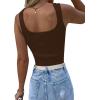 imageLYANER Womens Rhinestone Fringe Trim Ribbed Knit Square Neck Sleeveless Crop Tank TopBrown
