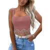 imageLYANER Womens Rhinestone Fringe Trim Ribbed Knit Square Neck Sleeveless Crop Tank TopDusty Pink
