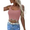 imageLYANER Womens Rhinestone Fringe Trim Ribbed Knit Square Neck Sleeveless Crop Tank TopDusty Pink