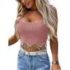 imageLYANER Womens Rhinestone Fringe Trim Ribbed Knit Square Neck Sleeveless Crop Tank TopDusty Pink