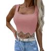 imageLYANER Womens Rhinestone Fringe Trim Ribbed Knit Square Neck Sleeveless Crop Tank TopDusty Pink
