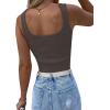 imageLYANER Womens Rhinestone Fringe Trim Ribbed Knit Square Neck Sleeveless Crop Tank TopGray