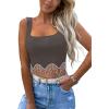 imageLYANER Womens Rhinestone Fringe Trim Ribbed Knit Square Neck Sleeveless Crop Tank TopGray