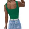 imageLYANER Womens Rhinestone Fringe Trim Ribbed Knit Square Neck Sleeveless Crop Tank TopGreen