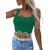 imageLYANER Womens Rhinestone Fringe Trim Ribbed Knit Square Neck Sleeveless Crop Tank TopGreen