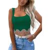 imageLYANER Womens Rhinestone Fringe Trim Ribbed Knit Square Neck Sleeveless Crop Tank TopGreen