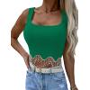 imageLYANER Womens Rhinestone Fringe Trim Ribbed Knit Square Neck Sleeveless Crop Tank TopGreen