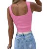 imageLYANER Womens Rhinestone Fringe Trim Ribbed Knit Square Neck Sleeveless Crop Tank TopPink