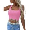 imageLYANER Womens Rhinestone Fringe Trim Ribbed Knit Square Neck Sleeveless Crop Tank TopPink