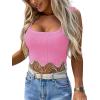 imageLYANER Womens Rhinestone Fringe Trim Ribbed Knit Square Neck Sleeveless Crop Tank TopPink