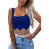 imageLYANER Womens Rhinestone Fringe Trim Ribbed Knit Square Neck Sleeveless Crop Tank TopRoyal Blue