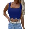 imageLYANER Womens Rhinestone Fringe Trim Ribbed Knit Square Neck Sleeveless Crop Tank TopRoyal Blue
