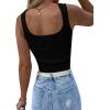 imageLYANER Womens Rhinestone Fringe Trim Ribbed Knit Square Neck Sleeveless Crop Tank TopSolid Black