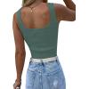 imageLYANER Womens Rhinestone Fringe Trim Ribbed Knit Square Neck Sleeveless Crop Tank TopTeal Blue