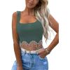 imageLYANER Womens Rhinestone Fringe Trim Ribbed Knit Square Neck Sleeveless Crop Tank TopTeal Blue