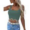 imageLYANER Womens Rhinestone Fringe Trim Ribbed Knit Square Neck Sleeveless Crop Tank TopTeal Blue
