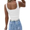 imageLYANER Womens Rhinestone Fringe Trim Ribbed Knit Square Neck Sleeveless Crop Tank TopWhite