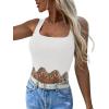 imageLYANER Womens Rhinestone Fringe Trim Ribbed Knit Square Neck Sleeveless Crop Tank TopWhite