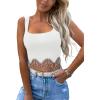imageLYANER Womens Rhinestone Fringe Trim Ribbed Knit Square Neck Sleeveless Crop Tank TopWhite